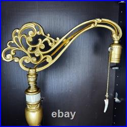 Uranium Slag Glass Bridge Arm Table Lamp Art Deco Vtg Antique Houze Akro Agate