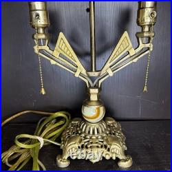 Uranium Slag Glass Lamp Restored Cast Iron Art Deco Antique Vtg Houze Akro Agate