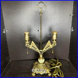 Uranium Slag Glass Lamp Restored Cast Iron Art Deco Antique Vtg Houze Akro Agate