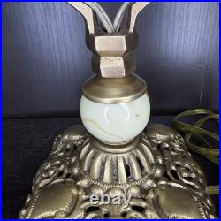 Uranium Slag Glass Lamp Restored Cast Iron Art Deco Antique Vtg Houze Akro Agate