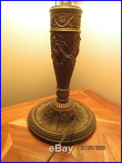 VINTAGE 6-PANELED CARMEL SLAG GLASS TABLE LAMP, SALEM BROS. 1920's, ALL ORIGINAL