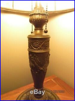 VINTAGE 6-PANELED CARMEL SLAG GLASS TABLE LAMP, SALEM BROS. 1920's, ALL ORIGINAL