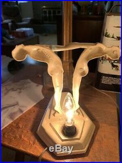VINTAGE ANTIQUE NUDE COUPLE Silhouette ART DECO SLAG GLASS LAMP Frank art Nuart