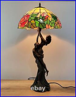 VINTAGE ART DECO NUDE COUPLE DANCING Lamp with Tiffany Style slag glass Shade