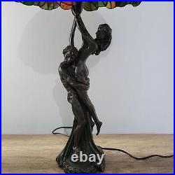 VINTAGE ART DECO NUDE COUPLE DANCING Lamp with Tiffany Style slag glass Shade