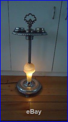 VINTAGE ART Deco Chrome SLAG GLASS FLOOR ASHTRAY Smoking STAND LAMP