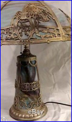 VINTAGE ART NOUVEAU SLAG GLASS LAMP ANTIQUE AND RARE! Restored cord to mint