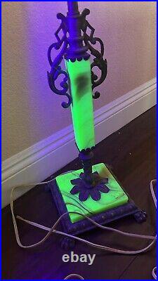 VINTAGE Art Deco Uranium Slag Glass & Cast Iron Floor Lamp 86'