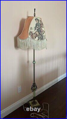VINTAGE Art Deco Uranium Slag Glass & Cast Iron Floor Lamp 86'