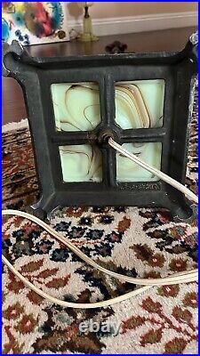 VINTAGE Art Deco Uranium Slag Glass & Cast Iron Floor Lamp 86'