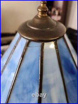VINTAGE Blue Glass Slag Small/Medium Table Lamp 18 Panels! EUC