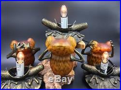 VINTAGE Figural AMBER GLASS FROG LAMP Tiffany TIN CHI SADEK Lights Stained Slag