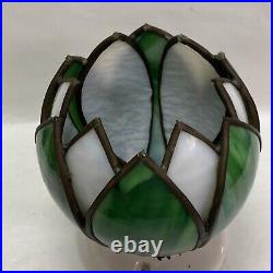 VINTAGE LEADED SLAG STAINED GLASS WHITE & GREEN TULIP FORM LAMP SHADE(only)