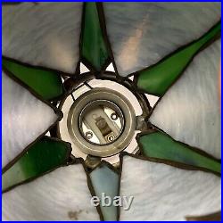 VINTAGE LEADED SLAG STAINED GLASS WHITE & GREEN TULIP FORM LAMP SHADE(only)