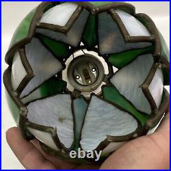 VINTAGE LEADED SLAG STAINED GLASS WHITE & GREEN TULIP FORM LAMP SHADE(only)