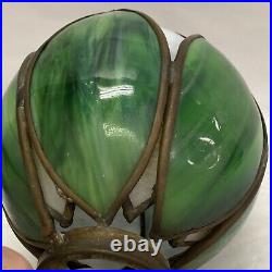 VINTAGE LEADED SLAG STAINED GLASS WHITE & GREEN TULIP FORM LAMP SHADE(only)