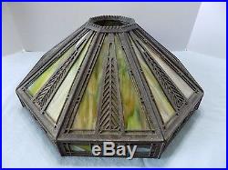 Vintage Slag Glass & Metal Lamp Shade Greens (t30-10)