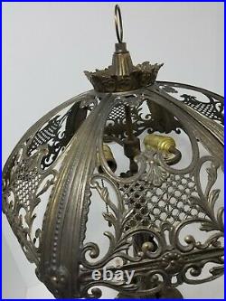 VTG 70s GIM Art Nouveau Metal Cutout Lamp Metal Floral Vine For Bent Slag Glass