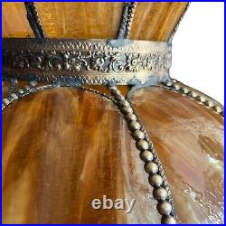 VTG 8 Panel Amber Tulip Slag Stained Glass Hanging Swag Ceiling Lamp Shade