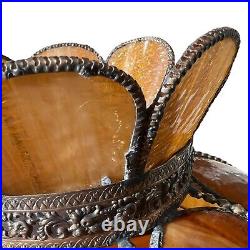 VTG 8 Panel Amber Tulip Slag Stained Glass Hanging Swag Ceiling Lamp Shade