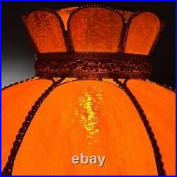 VTG 8 Panel Amber Tulip Slag Stained Glass Hanging Swag Ceiling Lamp Shade