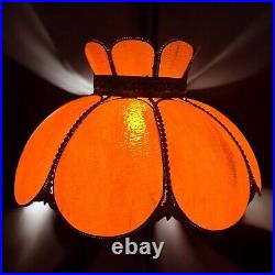VTG 8 Panel Amber Tulip Slag Stained Glass Hanging Swag Ceiling Lamp Shade