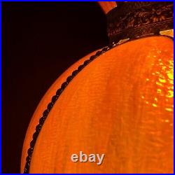 VTG 8 Panel Amber Tulip Slag Stained Glass Hanging Swag Ceiling Lamp Shade