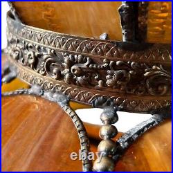 VTG 8 Panel Amber Tulip Slag Stained Glass Hanging Swag Ceiling Lamp Shade