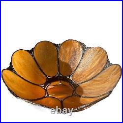 VTG 8 Panel Amber Tulip Slag Stained Glass Hanging Swag Ceiling Lamp Shade