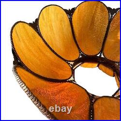 VTG 8 Panel Amber Tulip Slag Stained Glass Hanging Swag Ceiling Lamp Shade