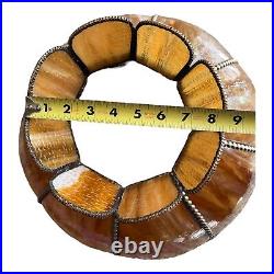VTG 8 Panel Amber Tulip Slag Stained Glass Hanging Swag Ceiling Lamp Shade