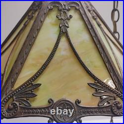VTG Antique Arts & Crafts Era Hanging 6-Panel Slag Glass Lamp 8X16