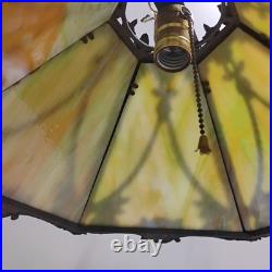 VTG Antique Arts & Crafts Era Hanging 6-Panel Slag Glass Lamp 8X16
