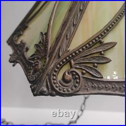 VTG Antique Arts & Crafts Era Hanging 6-Panel Slag Glass Lamp 8X16
