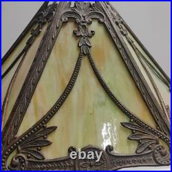 VTG Antique Arts & Crafts Era Hanging 6-Panel Slag Glass Lamp 8X16