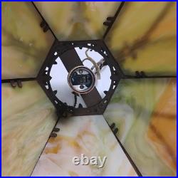 VTG Antique Arts & Crafts Era Hanging 6-Panel Slag Glass Lamp 8X16