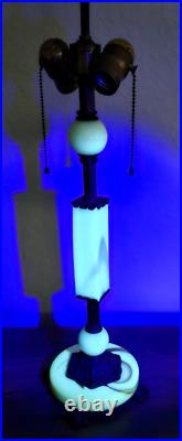 VTG Antique Jadeite Green Slag Glass Art Deco Table Lamp 2 Sockets TESTED WORKS