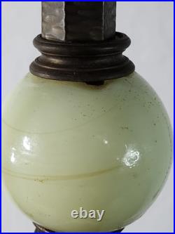 VTG Antique Jadeite Green Slag Glass Art Deco Table Lamp 2 Sockets TESTED WORKS