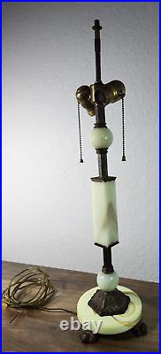 VTG Antique Jadeite Green Slag Glass Art Deco Table Lamp 2 Sockets TESTED WORKS