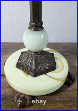 VTG Antique Jadeite Green Slag Glass Art Deco Table Lamp 2 Sockets TESTED WORKS