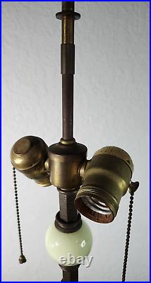 VTG Antique Jadeite Green Slag Glass Art Deco Table Lamp 2 Sockets TESTED WORKS