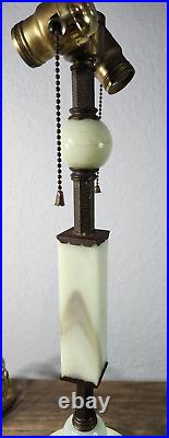 VTG Antique Jadeite Green Slag Glass Art Deco Table Lamp 2 Sockets TESTED WORKS