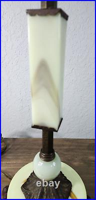 VTG Antique Jadeite Green Slag Glass Art Deco Table Lamp 2 Sockets TESTED WORKS