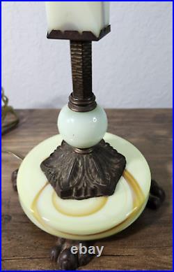VTG Antique Jadeite Green Slag Glass Art Deco Table Lamp 2 Sockets TESTED WORKS