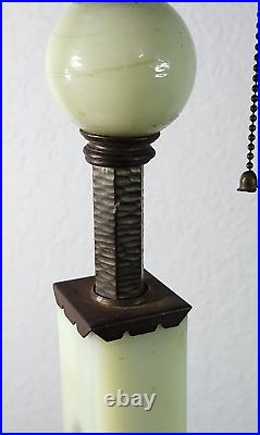 VTG Antique Jadeite Green Slag Glass Art Deco Table Lamp 2 Sockets TESTED WORKS
