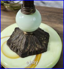VTG Antique Jadeite Green Slag Glass Art Deco Table Lamp 2 Sockets TESTED WORKS