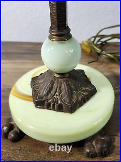 VTG Antique Jadeite Green Slag Glass Art Deco Table Lamp 2 Sockets TESTED WORKS