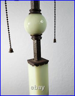 VTG Antique Jadeite Green Slag Glass Art Deco Table Lamp 2 Sockets TESTED WORKS