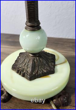 VTG Antique Jadeite Green Slag Glass Art Deco Table Lamp 2 Sockets TESTED WORKS