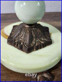 VTG Antique Jadeite Green Slag Glass Art Deco Table Lamp 2 Sockets TESTED WORKS